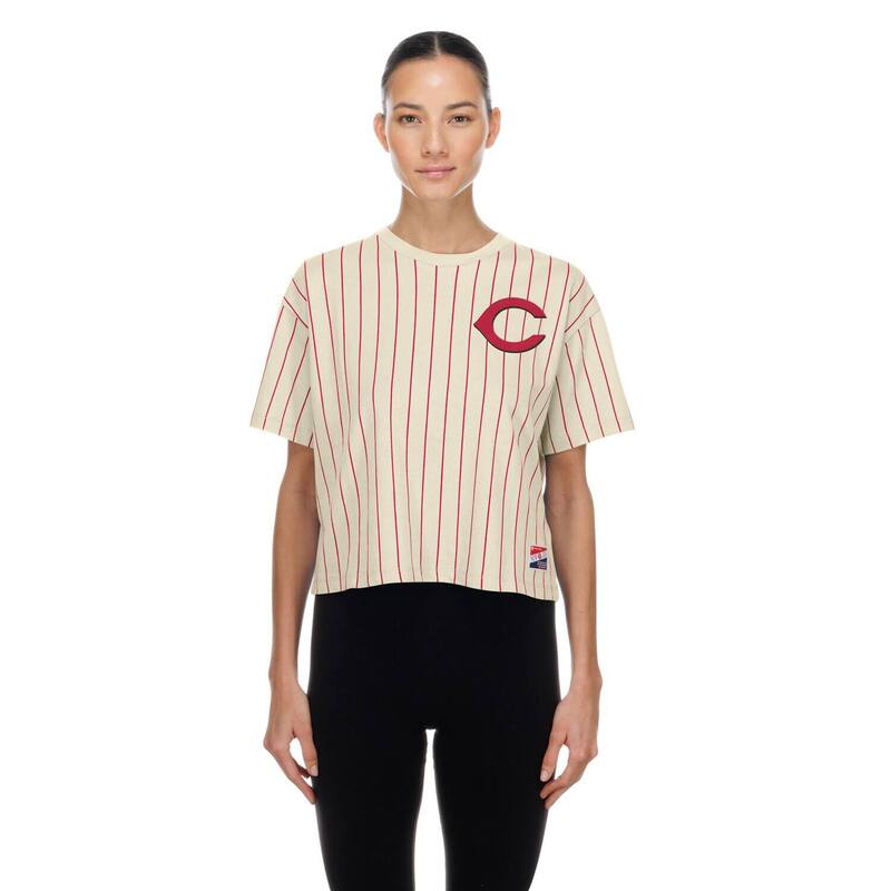 ニュー内鰓 レディース トップス ティーシャツ Women\u0027s New Era Cream Cincinnati Reds Throwback Boxy T-Shirt Red Beige 赤いこと