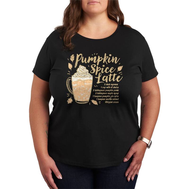 アニメ人となり レディース トップス ティーシャツ 足し加える大いさ グラフィック Licensed Character Plusize Pumpkin Spice Latte Recipe Graphic Tee Black 黒いこと