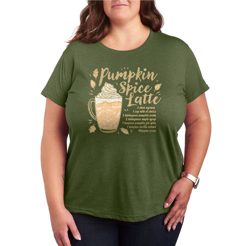アニメ人となり レディース トップス ティーシャツ 足し加える大いさ グラフィック Licensed Character Plusize Pumpkin Spice Latte Recipe Graphic Tee Burnt Olive オリーブ