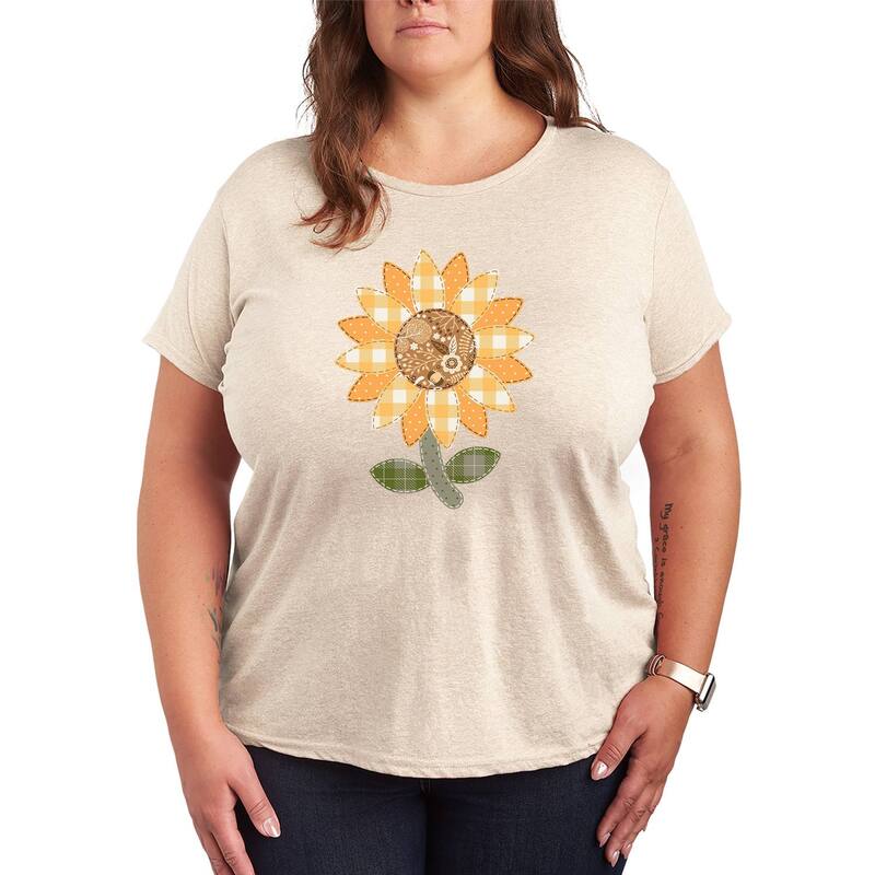 アニメ人となり レディース トップス ティーシャツ 足し加える大いさ グラフィック Licensed Character Plusize Sunflower Patches Graphic Tee Beige ベージュ