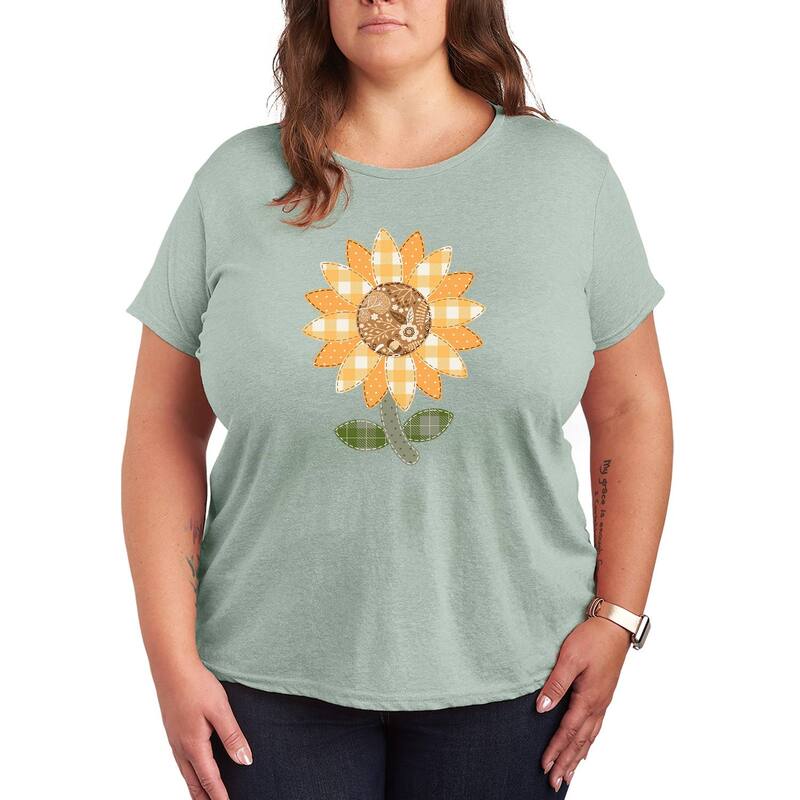アニメ人となり レディース トップス ティーシャツ 足し加える大いさ グラフィック Licensed Character Plusize Sunflower Patches Graphic Tee Heather Sea Foam ギョリュウモドキ