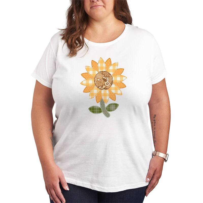 アニメ人となり レディース トップス ティーシャツ 足し加える大いさ グラフィック Licensed Character Plusize Sunflower Patches Graphic Tee White 白いこと