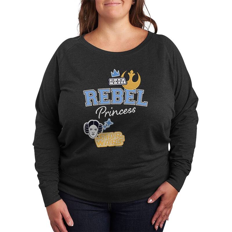 アニメ文字記号 レディース トップス ティーシャツ つけ加える大きさ パイル Licensed Character Plusize Star Wars Princess Leia Rebel Patches French Terry Long Sleeve Tee Heather Charcoal 濃灰色