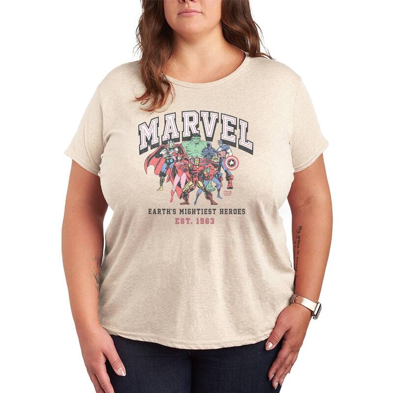 アニメ文字記号 レディース トップス ティーシャツ つけ加える大きさ グラフィック Licensed Character Plusize Marvel Earth\u0027s Mightiest Heroes Graphic Tee Beige ベージュ