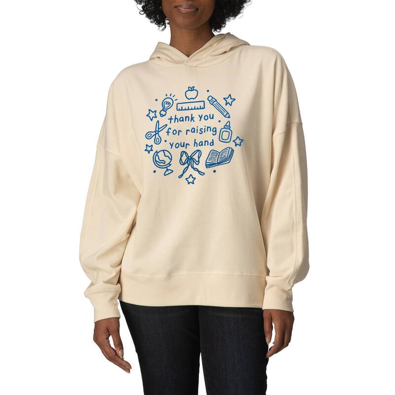アニメ文字記号 レディース トップス ティーシャツ 汗水 フリース パーカー Licensed Character Women\u0027s “ Thank You foraising Your Hand ” Teacher Oversized Fleece Hoodie Sweatshirt Cream 皮膚軟化剤