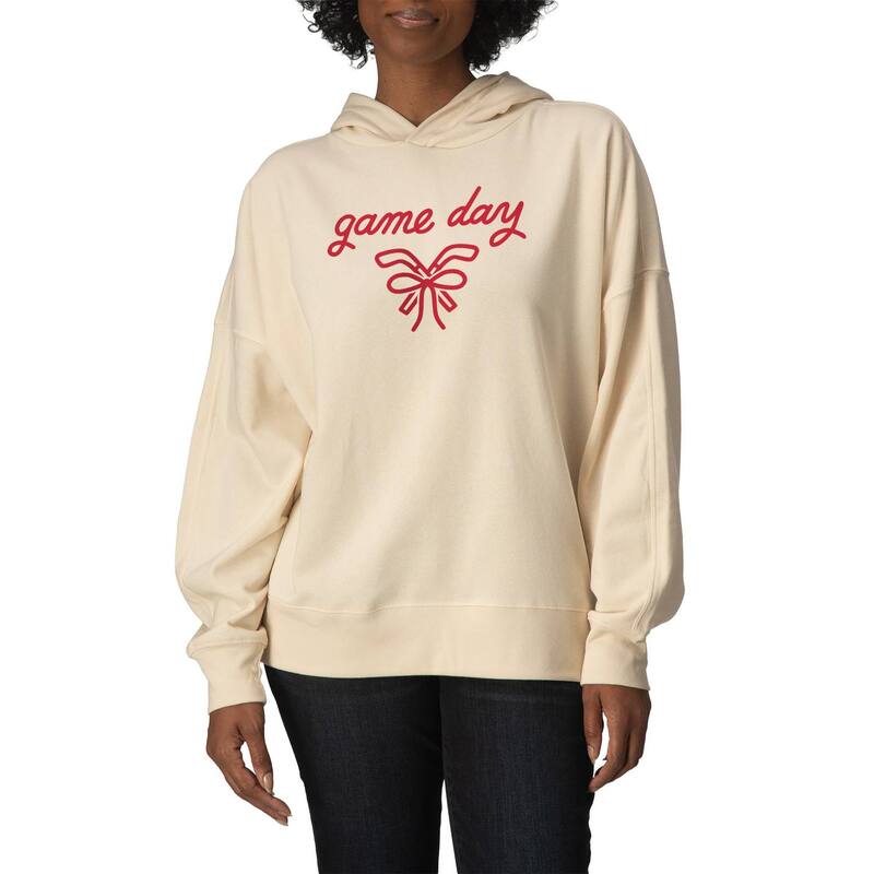 アニメ文字記号 レディース トップス ティーシャツ 汗水 フリース パーカー Licensed Character Women\u0027s Game Day Soccer Bow Oversized Fleece Hoodie Sweatshirt Cream 皮膚軟化剤