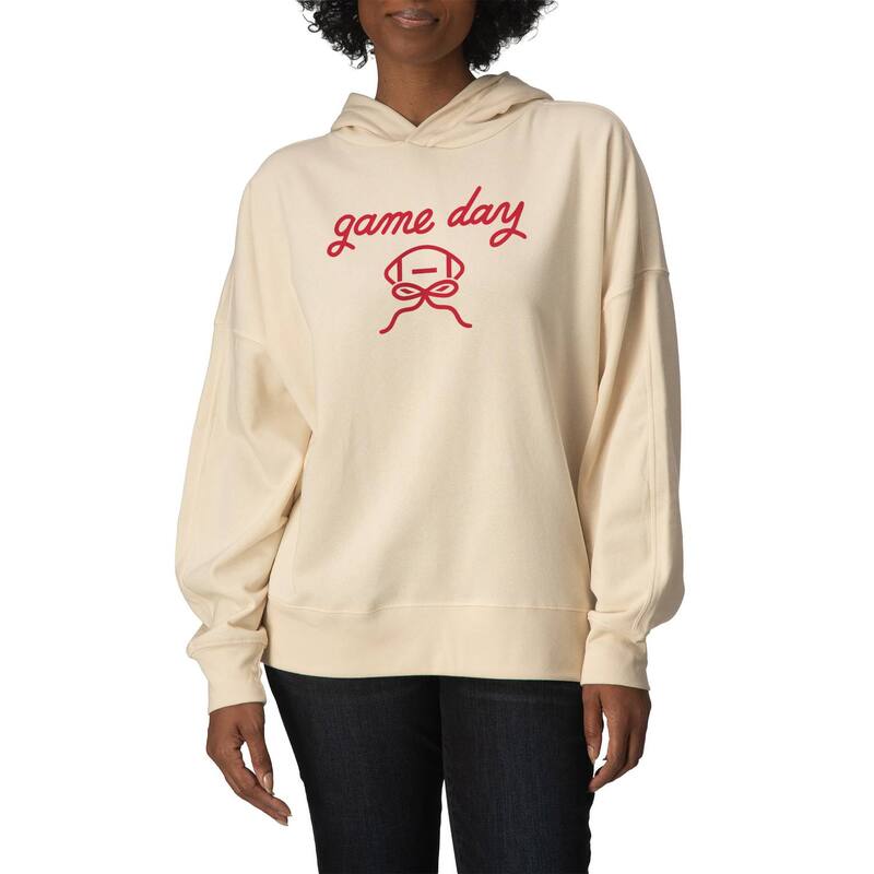 アニメ文字記号 レディース トップス ティーシャツ 汗水 フリース パーカー Licensed Character Women\u0027s Game Day Football Bow Oversized Fleece Hoodie Sweatshirt Cream 皮膚軟化剤