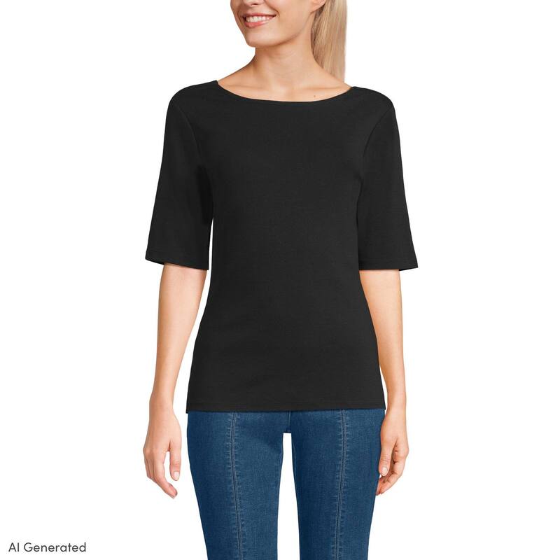 ランズ挙げ句の果て レディース トップス プルオーバー ハイネック Women\u0027s Lands\u0027 End Elbow Sleeve High Neck Low Back Top Black 黒いこと