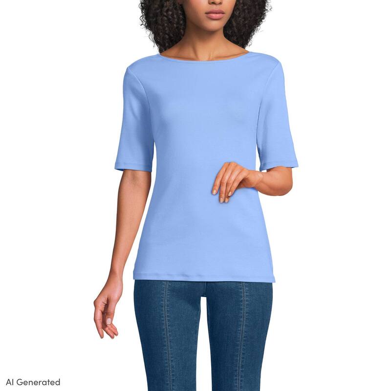 ランズ挙げ句の果て レディース トップス プルオーバー ハイネック Women\u0027s Lands\u0027 End Elbow Sleeve High Neck Low Back Top Clear Blue Sky 青色