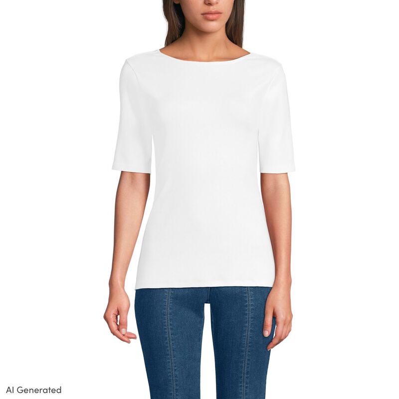 ランズ挙げ句の果て レディース トップス プルオーバー ハイネック Women\u0027s Lands\u0027 End Elbow Sleeve High Neck Low Back Top White 白いこと
