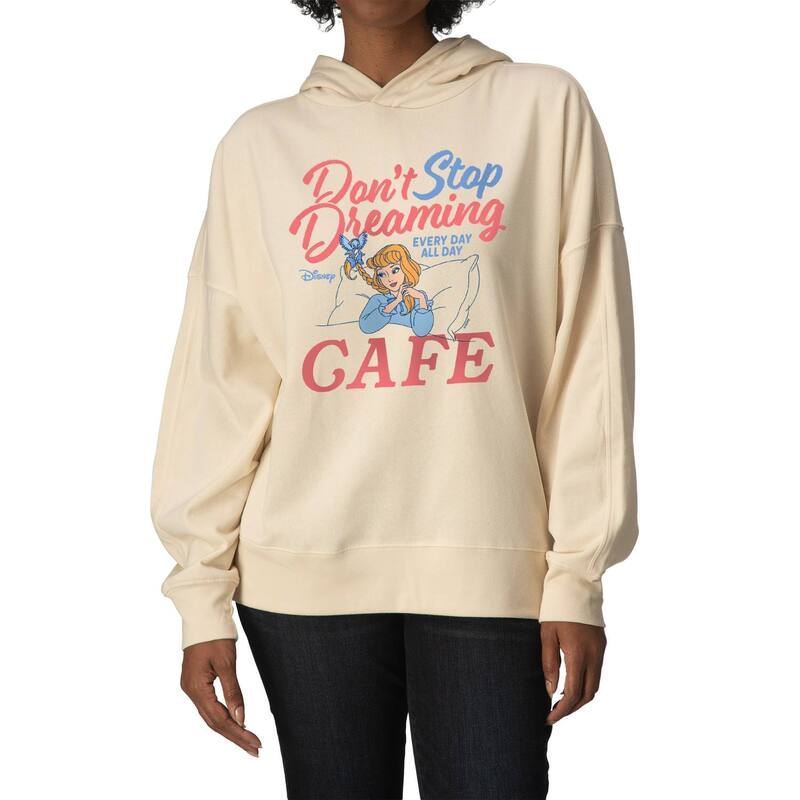 アニメキャラクター レディース トップス Tシャツ スウェット フリース パーカー Licensed Character Women's Disney Princess Don't Stop Dreaming Oversized Fleece Hoodie Sweatshirt Cream クリーム｜ReVida 店
