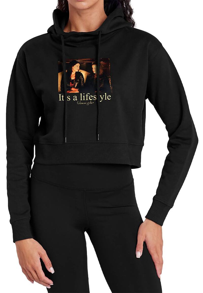アニメ文字記号 レディース トップス ティーシャツ クロップド パーカー Licensed Character Juniors\u0027 Gilmore Girls Lifestyle Cropped Hoodie Black 黒いこと
