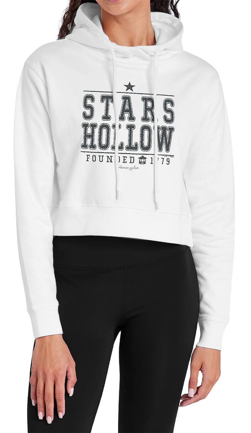 アニメ文字記号 レディース トップス ティーシャツ クロップド パーカー Licensed Character Juniors\u0027 Gilmore Girlstars Hollow Cropped Hoodie White 白いこと