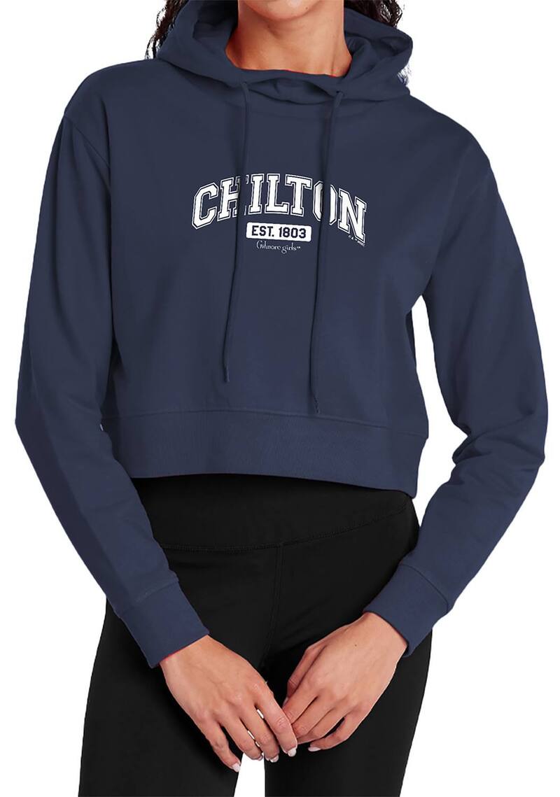 アニメ文字記号 レディース トップス ティーシャツ クロップド パーカー Licensed Character Juniors\u0027 Gilmore Girls Chilton Est 1803 Cropped Hoodie Navy 米国海軍