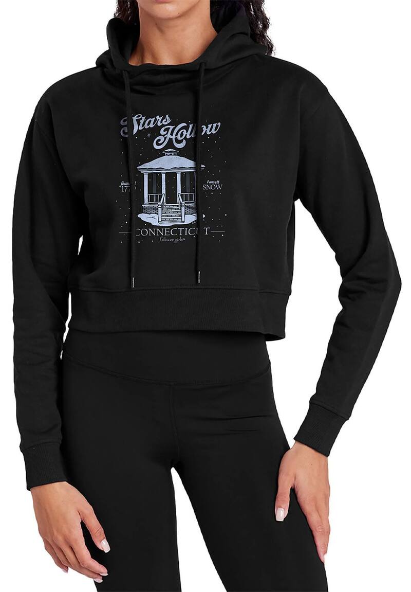アニメ文字記号 レディース トップス ティーシャツ クロップド パーカー Licensed Character Juniors\u0027 Gilmore Girlstars Hollow Gazebo Cropped Hoodie Black 黒いこと