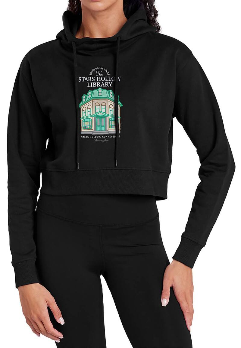 アニメ文字記号 レディース トップス ティーシャツ クロップド パーカー Licensed Character Juniors\u0027 Gilmore Girlstars Hollow Library Cropped Hoodie Black 黒いこと