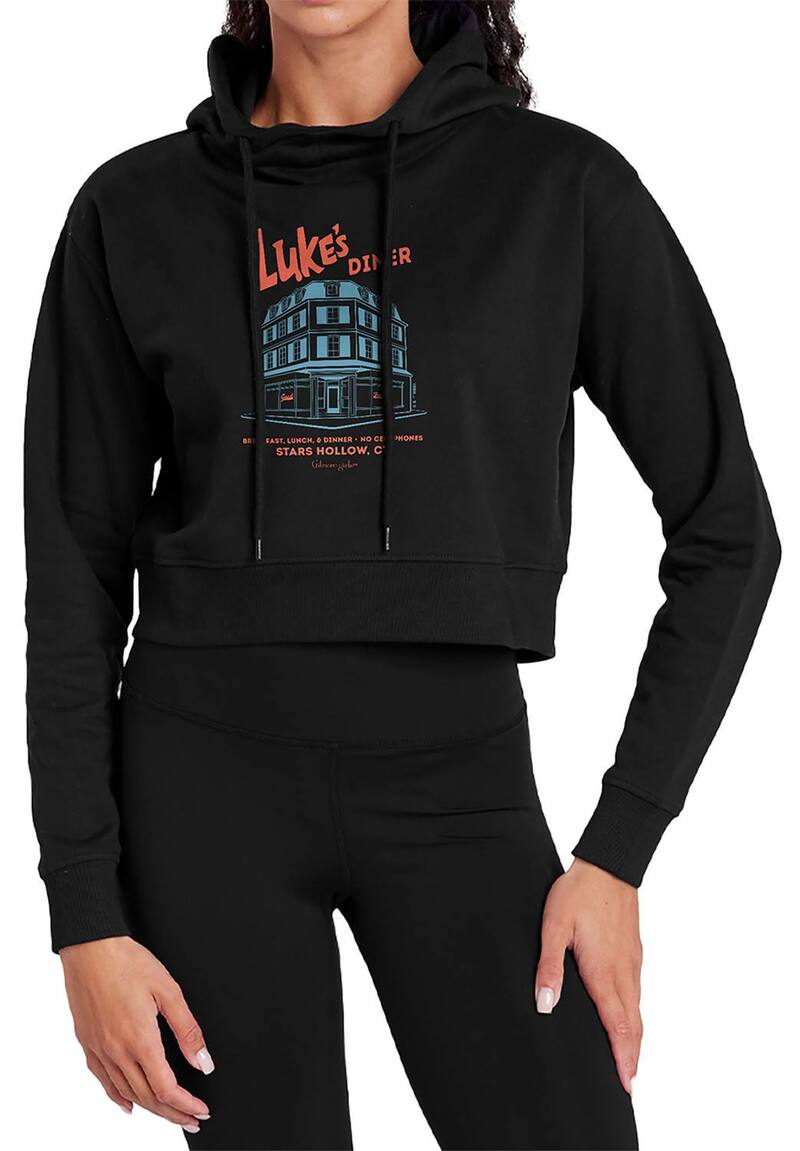アニメ文字記号 レディース トップス ティーシャツ クロップド パーカー Licensed Character Juniors\u0027 Gilmore Girls Luke\u0027s Diner Cropped Hoodie Black 黒いこと