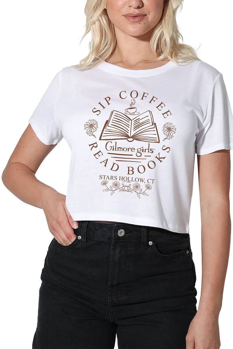 アニメ文字記号 レディース トップス プルオーバー グラフィック Licensed Character Juniors\u0027 Gilmore Girlsip Coffee Read Books Graphic Tee White 白いこと