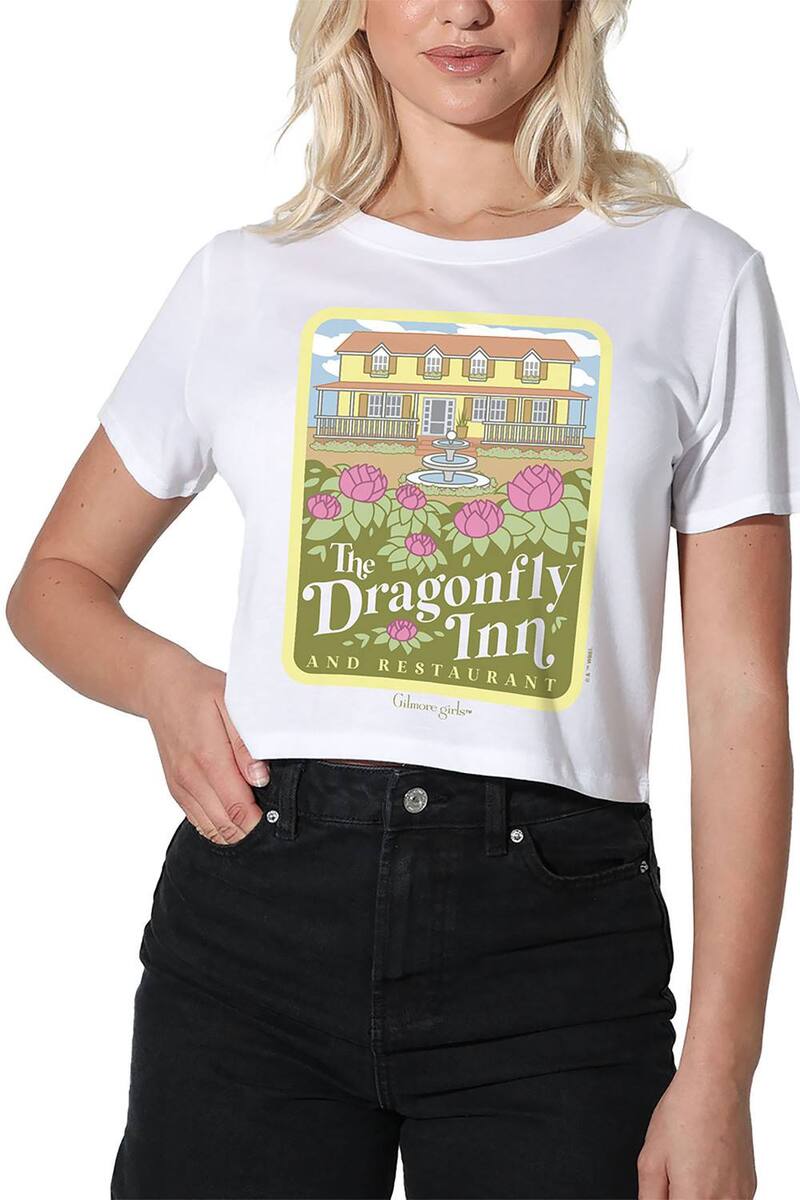 アニメ文字記号 レディース トップス プルオーバー クロップド グラフィック Licensed Character Juniors\u0027 Gilmore Girls The Dragonfly Inn Cropped Graphic Tee White 白いこと