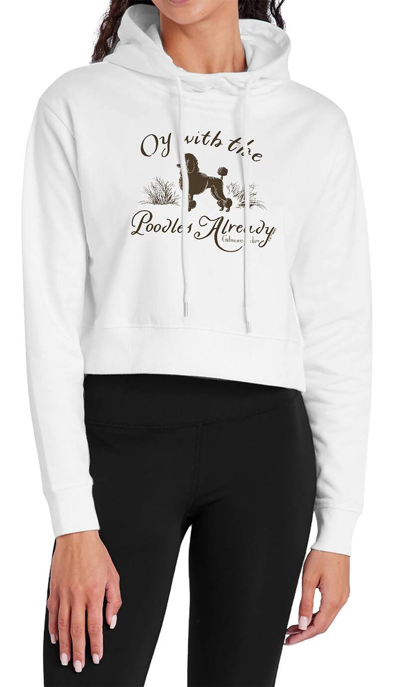 アニメ文字記号 レディース トップス ティーシャツ クロップド パーカー Licensed Character Juniors\u0027 Gilmore Girls Withe Poodles Cropped Hoodie White 白いこと