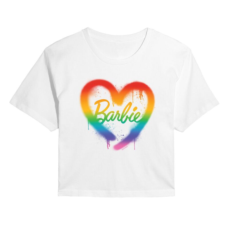 アニメ文字記号 レディース トップス プルオーバー クロップド Licensed Character Women\u0027s Barbie Rainbow Heart Cropped Tee White 白いこと