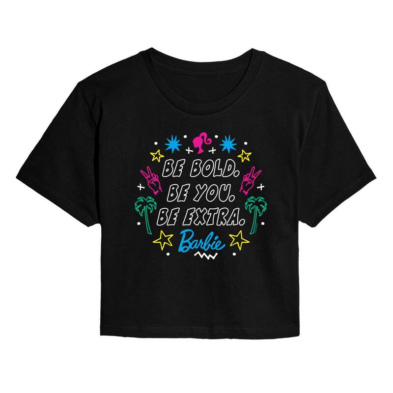 アニメ文字記号 レディース トップス プルオーバー クロップド Licensed Character Women\u0027s Barbie Be Bold Be You Bextra Cropped Tee Black 黒いこと