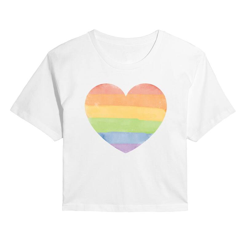 アニメ文字記号 レディース トップス プルオーバー クロップド Licensed Character Women\u0027s Distressed Rainbow Heart Cropped Tee White 白いこと