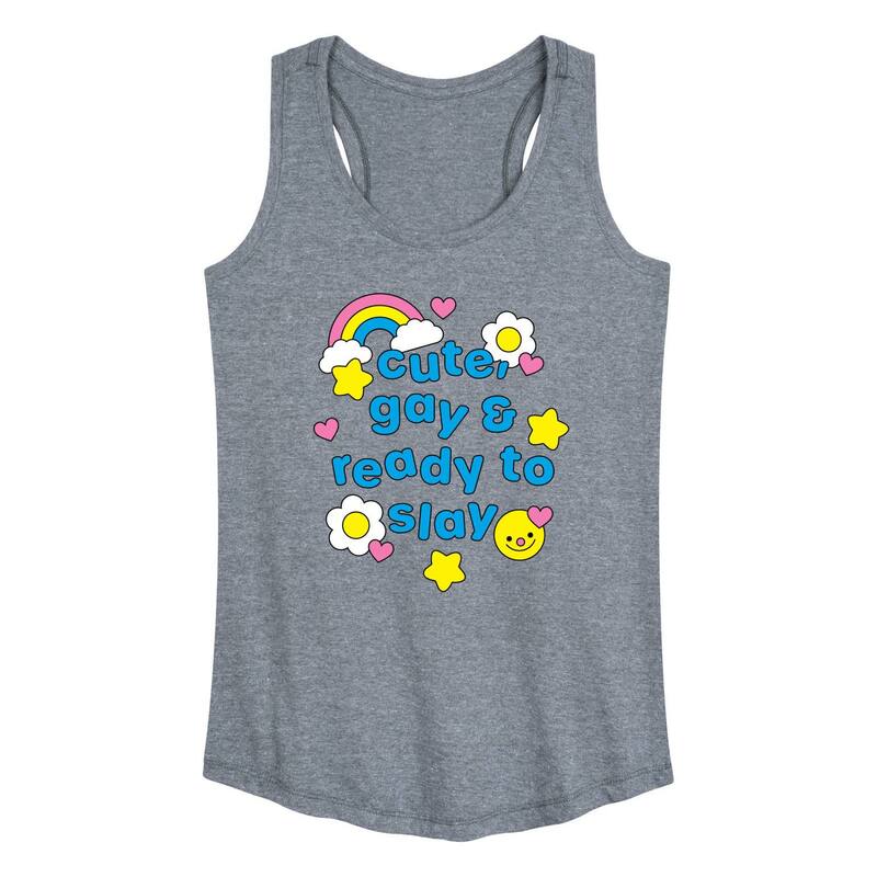 アニメ人となり レディース トップス ティーシャツ Licensed Character Women\u0027s Cute Gay \u0026 Ready to Slay Racerback Tank Top Heather Gray 薄墨色