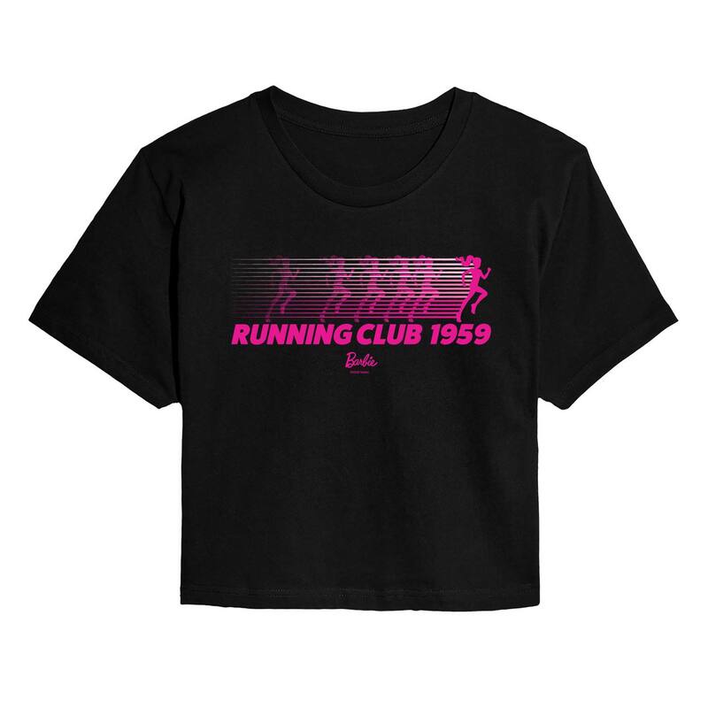 アニメ人となり レディース トップス ティーシャツ クロップド Licensed Character Juniors\u0027 Barbie Running Club 1959 Cropped Tee Black 黒いこと