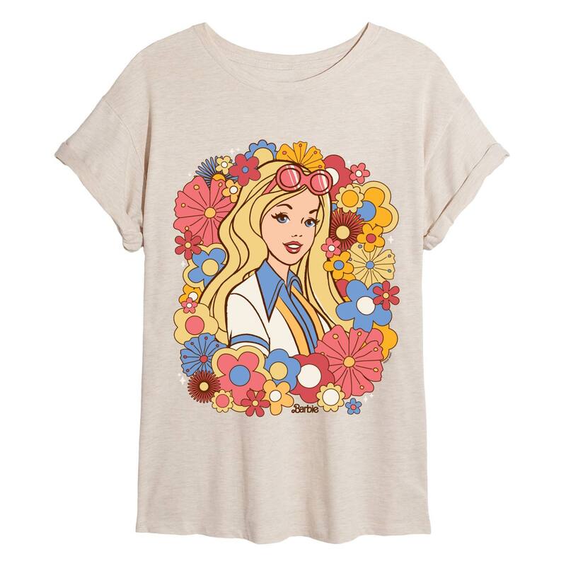 アニメ文字記号 レディース トップス ティーシャツ 御花柄 御花 Licensed Character Juniors\u0027 Barbie Retro Floral Oversized Tee Beige ベージュ