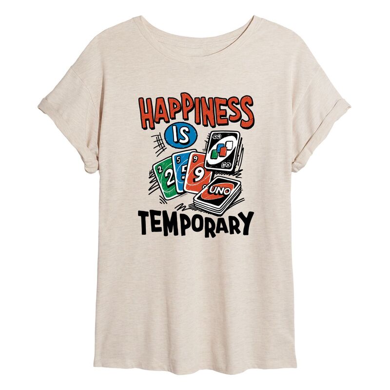 アニメ文字記号 レディース トップス ティーシャツ Licensed Character Juniors\u0027 UNO Happiness Is Temporary Oversized Tee Beige ベージュ