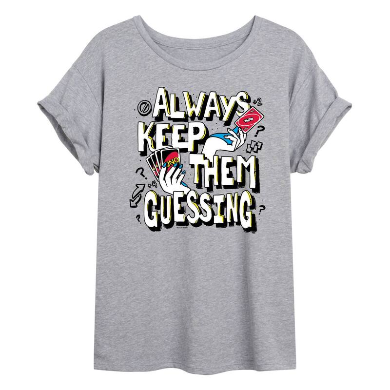 アニメ文字記号 レディース トップス ティーシャツ Licensed Character Juniors\u0027 UNO Always Keep Them Guessing Oversized Tee Heather Gray 薄墨色