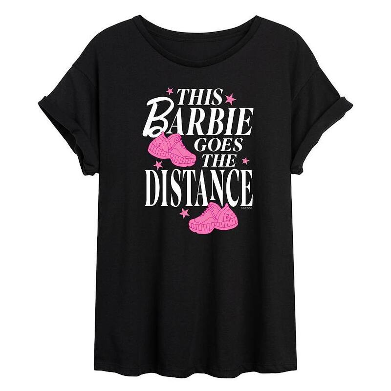 アニメ文字記号 レディース トップス ティーシャツ Licensed Character Juniors\u0027 Barbie This Barbie Goes The Distance Oversized Tee No Color