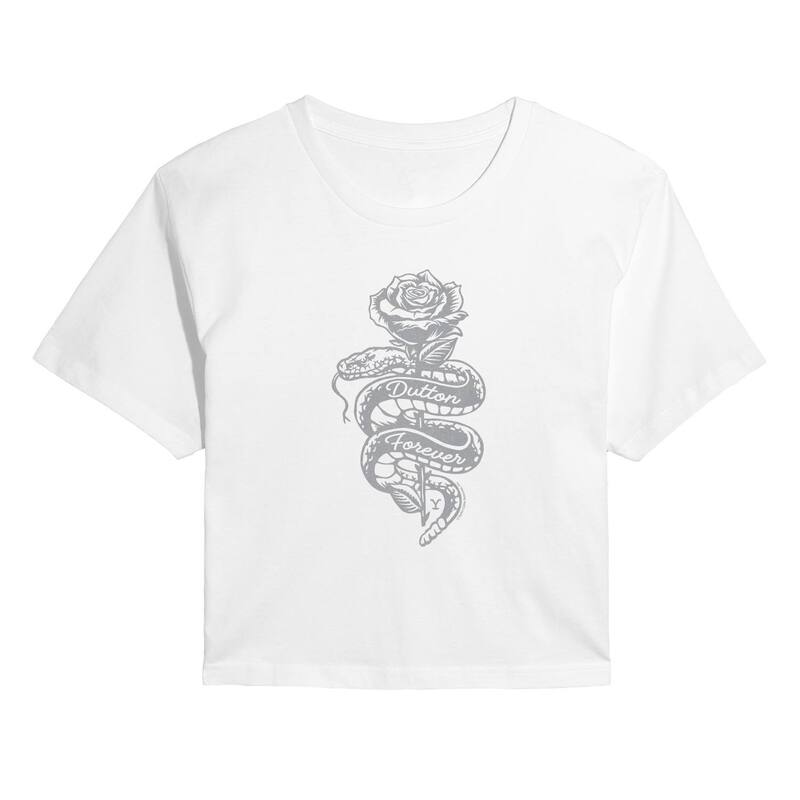 アニメ文字記号 レディース トップス プルオーバー クロップド Licensed Character Juniors\u0027 Yellowstone Dutton Forever Snake \u0026 Rose Cropped Tee White 白いこと