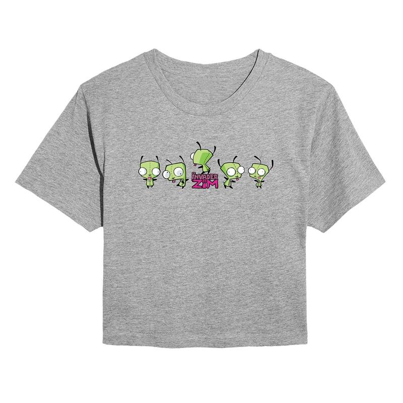アニメ文字記号 レディース トップス プルオーバー クロップド Licensed Character Juniors\u0027 Invader Zim Gir Dancing Cropped Tee Heather Gray 薄墨色