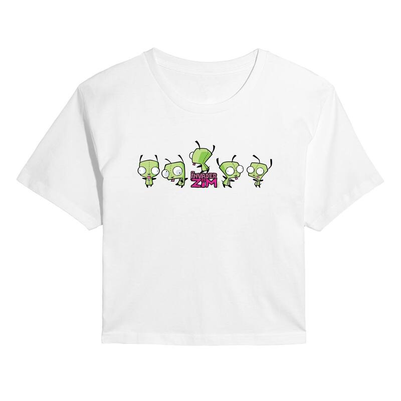 アニメ文字記号 レディース トップス プルオーバー クロップド Licensed Character Juniors\u0027 Invader Zim Gir Dancing Cropped Tee White 白いこと