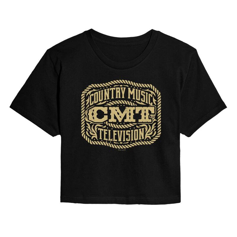 アニメ文字記号 レディース トップス プルオーバー クロップド ロゴタイプ Licensed Character Juniors\u0027 CMT Western Belt Buckle Logo Cropped Tee Black 黒いこと