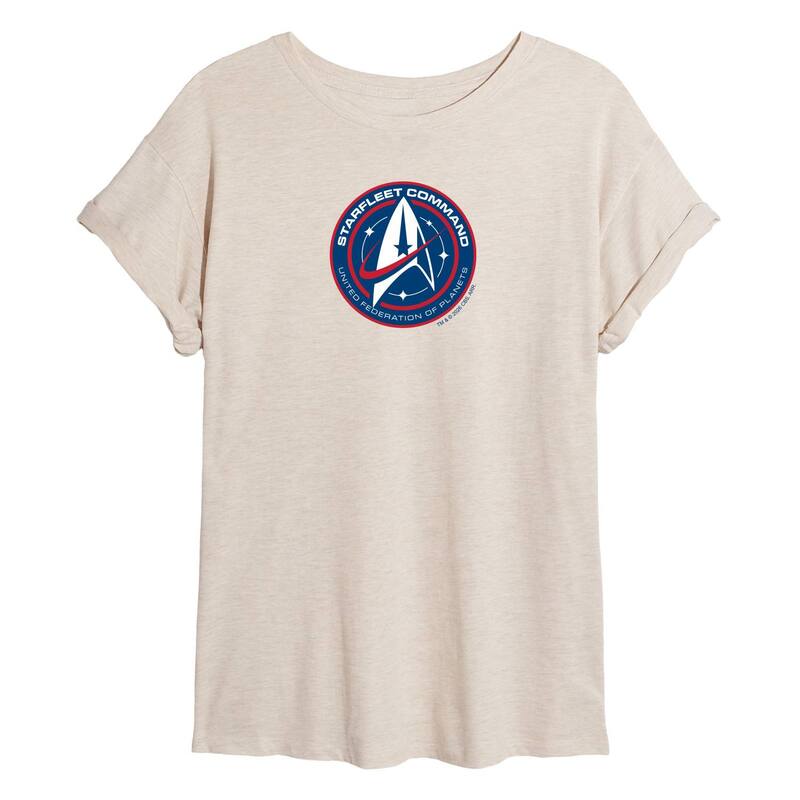 アニメ文字記号 レディース トップス ティーシャツ Licensed Character Juniors\u0027 Star Trek Starfleet Command Badge Oversized Tee Beige ベージュ