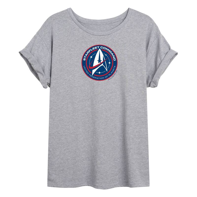 アニメ文字記号 レディース トップス ティーシャツ Licensed Character Juniors\u0027 Star Trek Starfleet Command Badge Oversized Tee Heather Gray 薄墨色