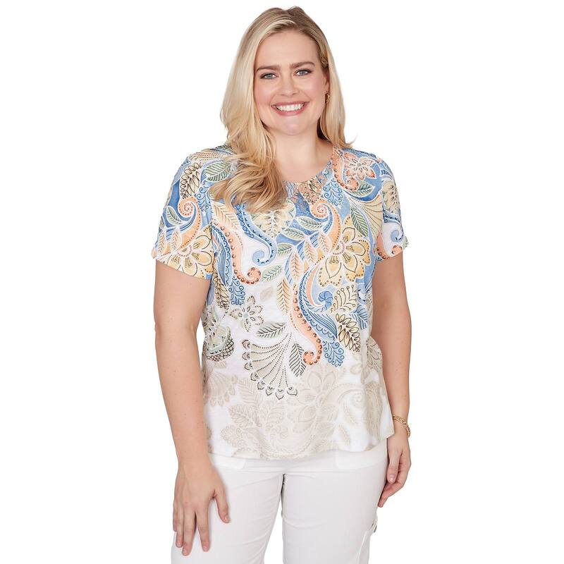 アルフレッド ダナー レディース トップス ティーシャツ プチ Petite Alfredunner Ombre Paisley Short Sleeve Top Blue Multi 青碧