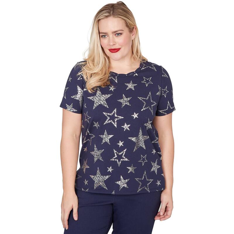 アルフレッド ダナー レディース トップス ティーシャツ プチ グラフィック Petite Alfredunner Sparkling Foil Stars Graphic Tee Navy 米国海軍