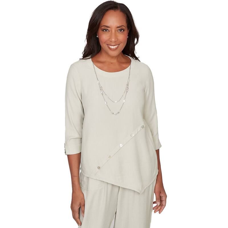 アルフレッド ダナー レディース トップス シャツ プチ レース Petite Alfredunner Diagonal Splicedetailed Top with Necklaceladon|ReVida 店
