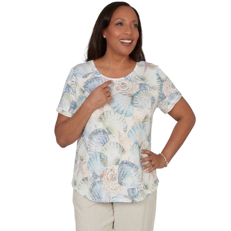 アルフレッド ダナー レディース トップス Tシャツ プチ Petite Alfredunner Seashells Embellished Solid Topastel｜ReVida 店