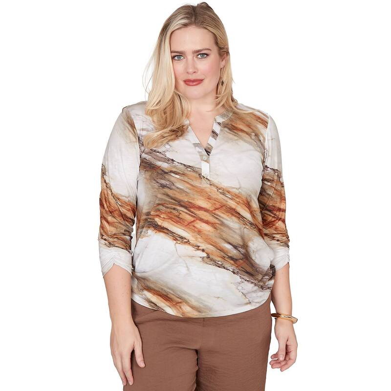 アルフレッド ダナー レディース トップス シャツ プチ プリント Petite Alfredunner Marble Print Split Neck Top Brown Multi ブラウン|ReVida 店