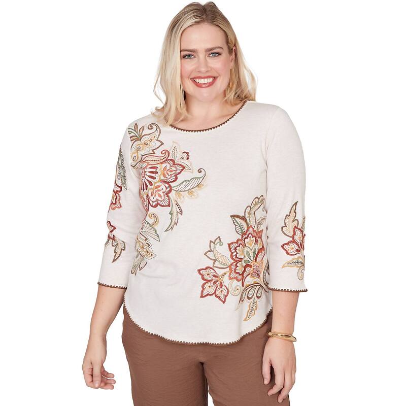 アルフレッド ダナー レディース トップス シャツ アシンメトリー フラワー柄 プチ フラワー Petite Alfredunner Asymmetrical Scroll Floral Round Hem Top Oatmeal オートミール|ReVida 店
