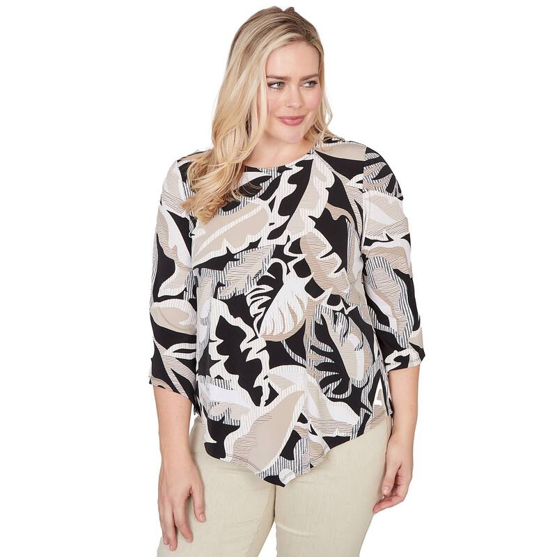 アルフレッド ダナー レディース トップス シャツ Women's Alfredunner Texture Leaves Pointed Hem Top Black Multi ブラック|ReVida 店