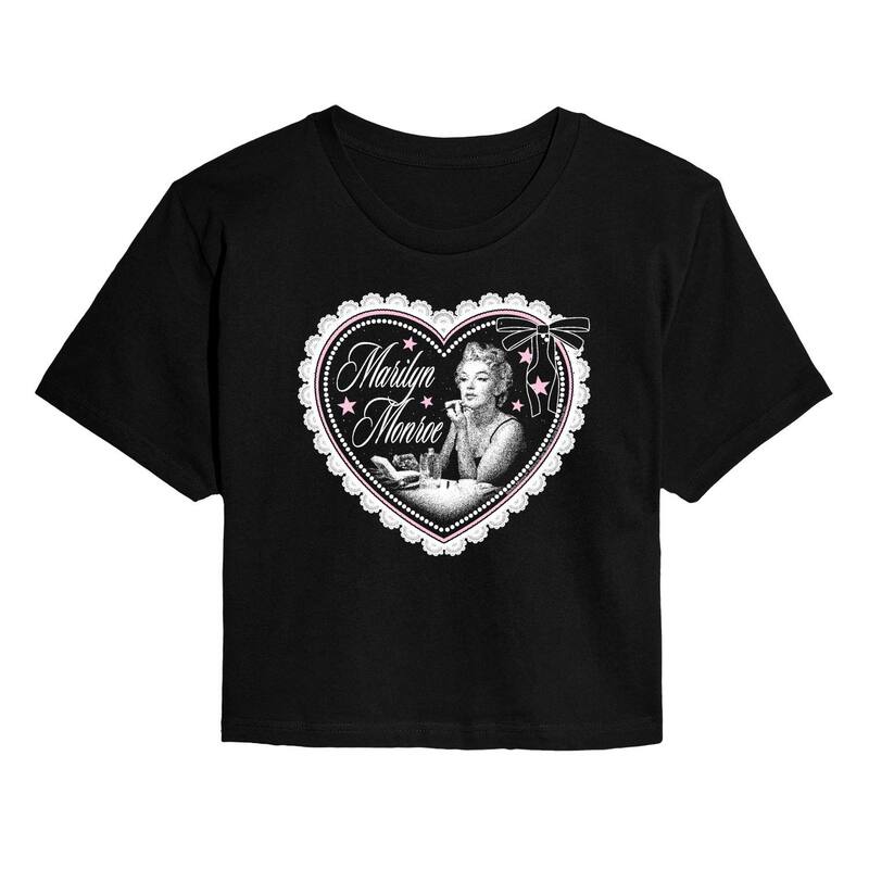 アニメ人となり レディース トップス ティーシャツ クロップド スピード競技 LICENSED CHARACTER Juniors\u0027 Marilyn Monroe Coquette Lace Heart Cropped Tee Black 黒いこと
