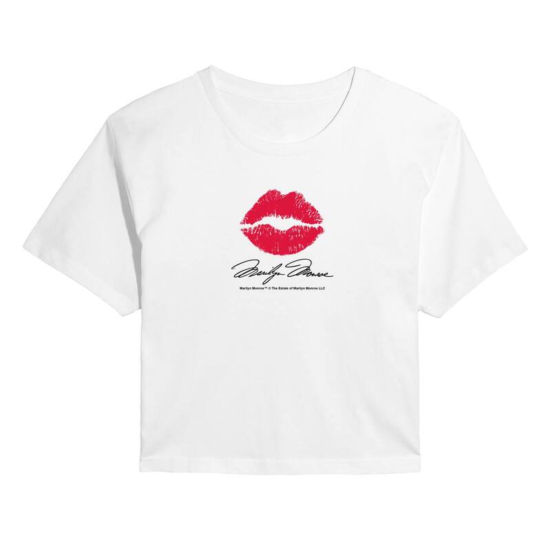 アニメ人となり レディース トップス ティーシャツ クロップド LICENSED CHARACTER Juniors\u0027 Marilyn Monroe Classic Lip Mark Cropped Tee White 白いこと