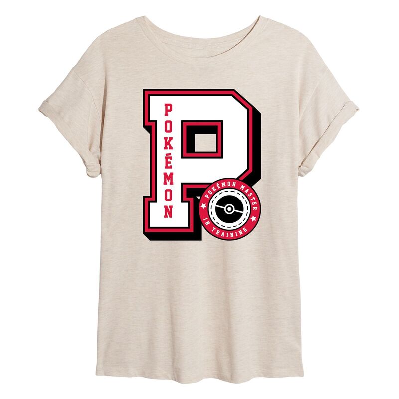 アニメ文字記号 レディース トップス ティーシャツ Licensed Character Juniors\u0027 Pokmon Collegiate Letter Oversized Tee Beige ベージュ