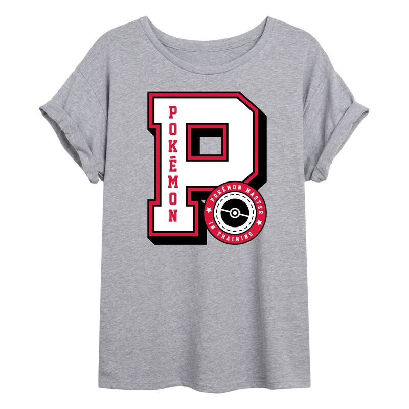 アニメ人となり レディース トップス ティーシャツ Licensed Character Juniors\u0027 Pokmon Collegiate Letter Oversized Tee Heather Gray 薄墨色